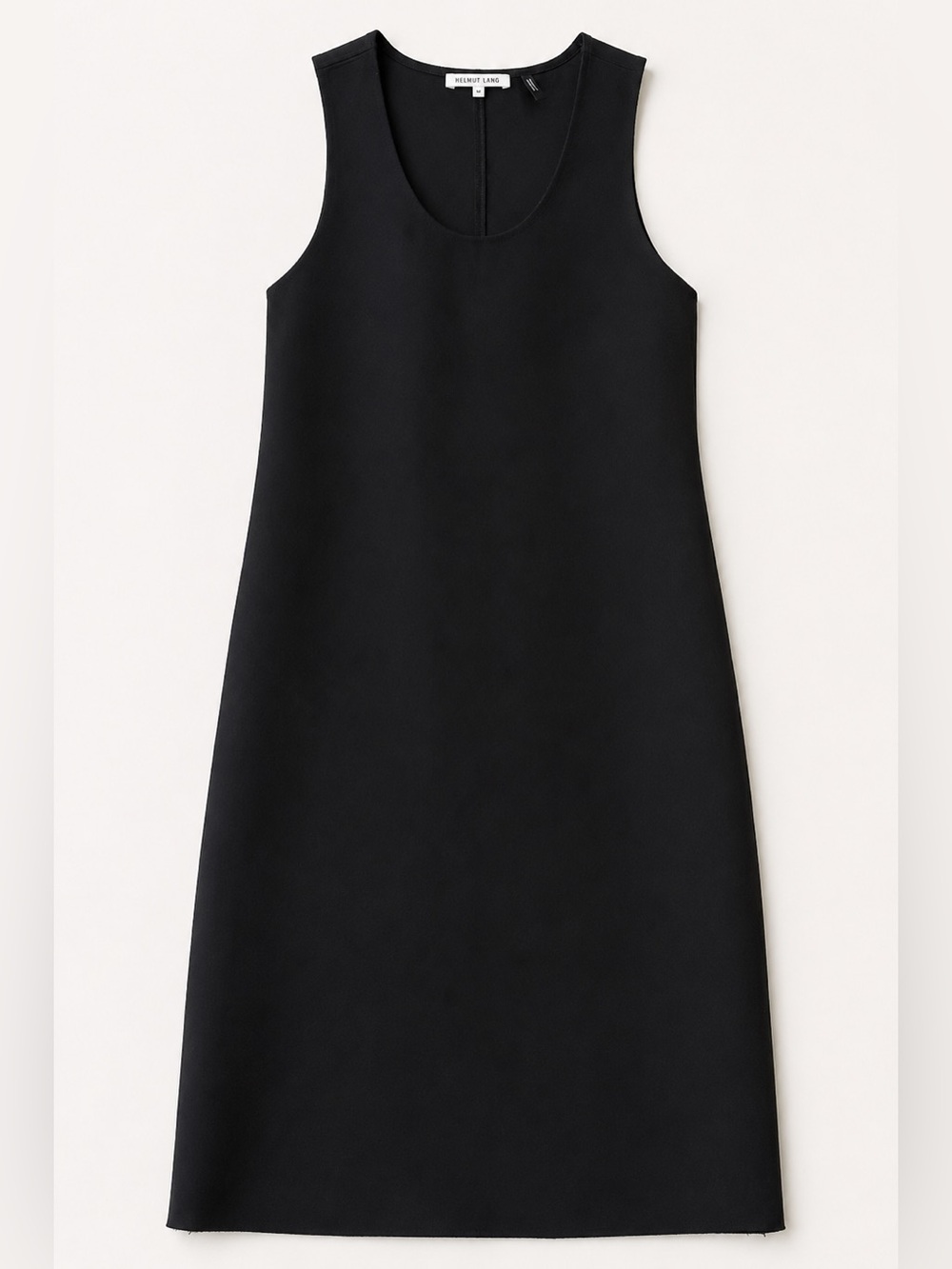Helmut Lang Black Scuba Knit Sleeveless Shift Dress Raw Hem Minimalist M